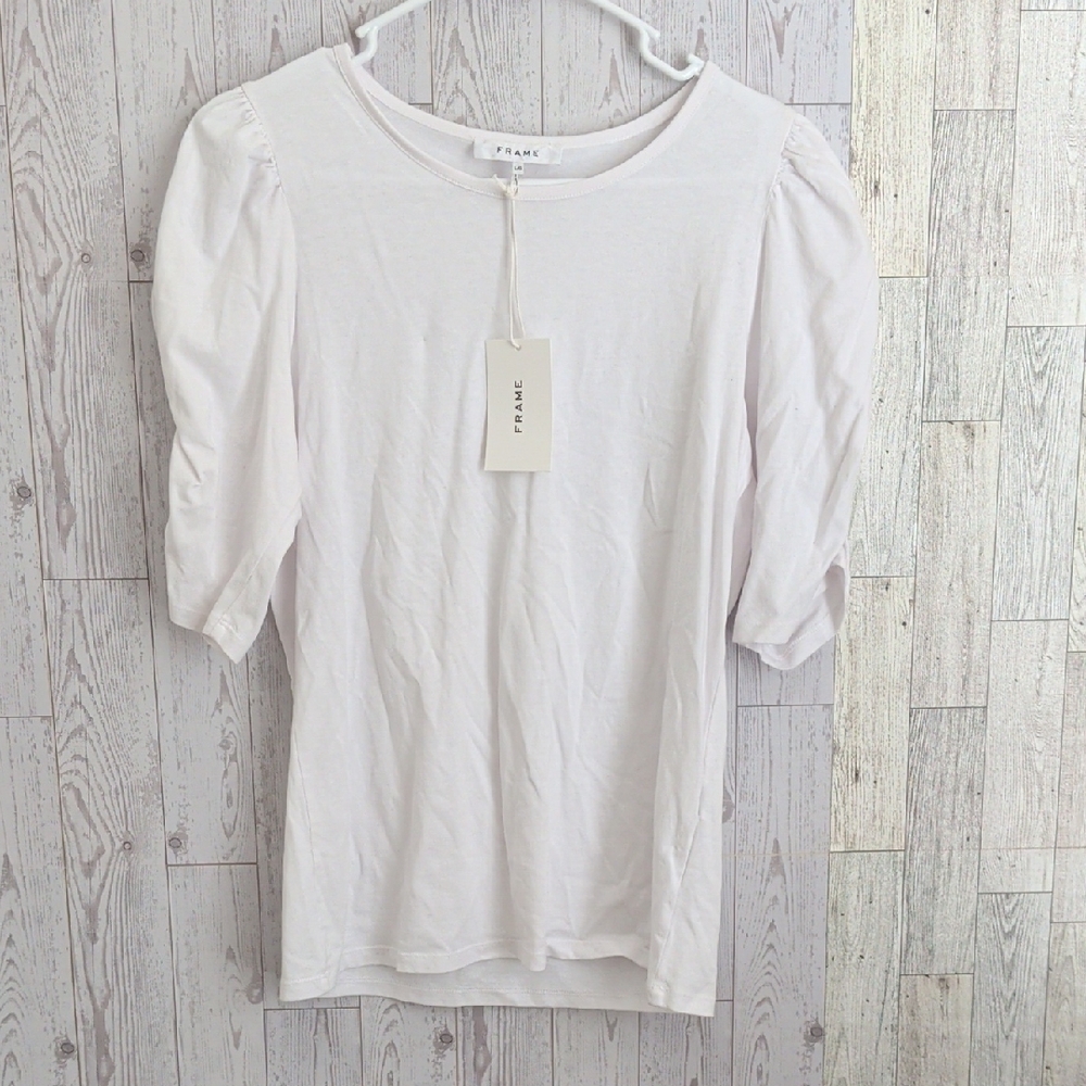 Frame Denim White Puff Sleeve Crewneck Tee